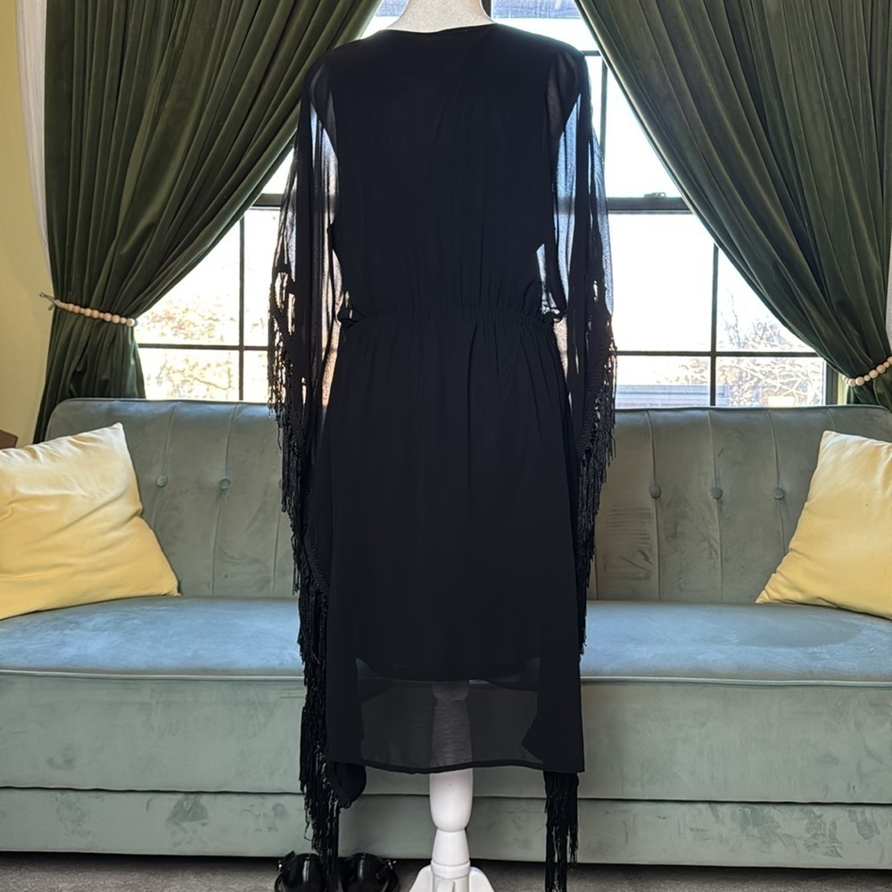 Anthropologie Uncle Frank Black Embroidered Festival Boho Fringe Dress - Picture 6 of 9